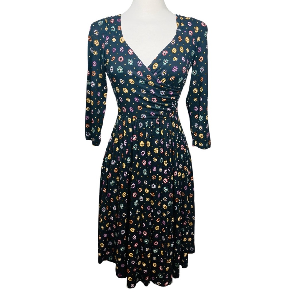 Maeve By Anthropologie Black Floral Motif Archival Midi Faux Wrap Women's SP